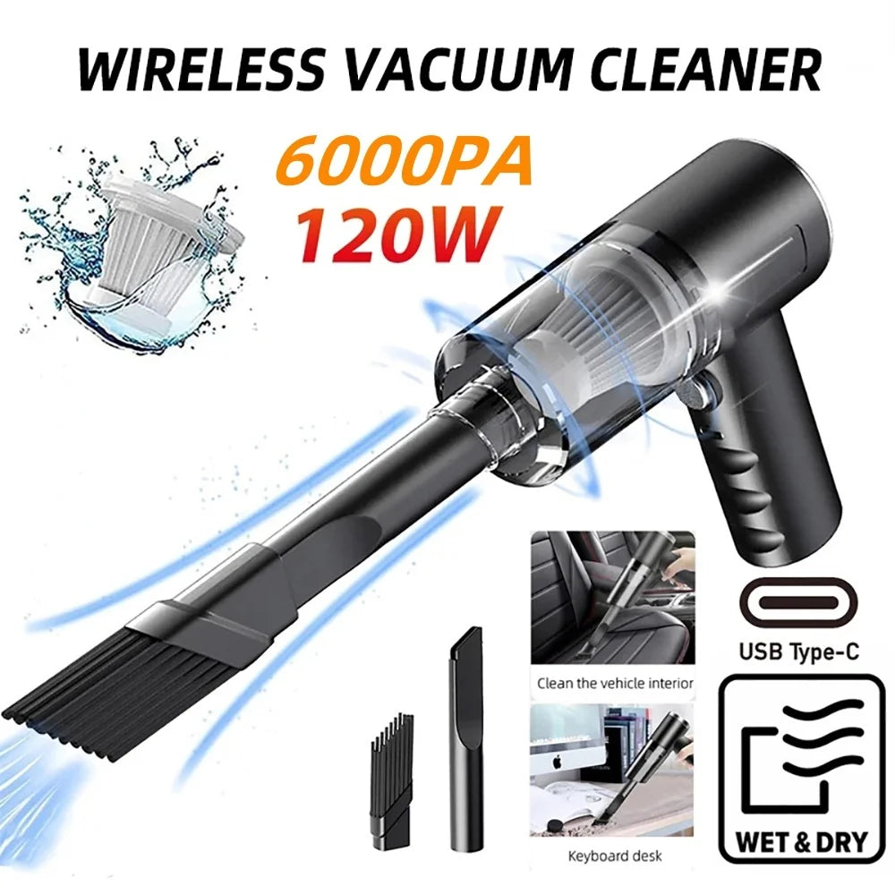 Car Wireless Handheld Vacuum Cleaner Dual Use for Small Home and Car 120W 6000PA High Power Powerful Rechargeable Vacuum Cleaner