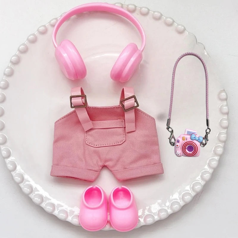 17cm Mini Plush Doll'S Clothes Outfit Accessories For Korea Kpop Exo Labubu Idol overalls pants set Macaron doll Clothing Gift